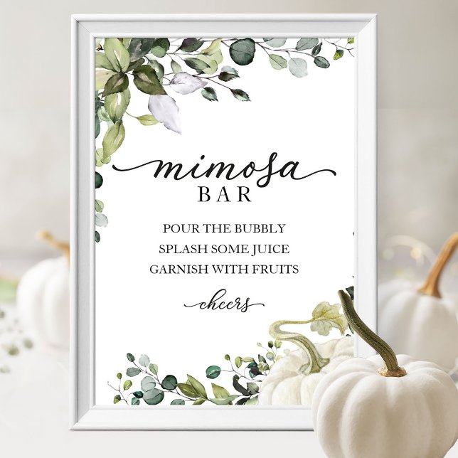 Fall Baby Duwer Greenery Mimosa Bar Sign Poster (Von Creator hochgeladen)