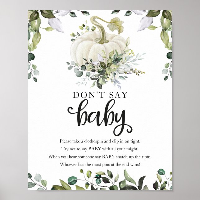 Fall Baby Duwer Greenery Say Baby Sign Poster (Vorne)