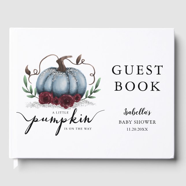 Fall Baby Shower Blue Little Pumpkin Gästebuch (Vorderseite)