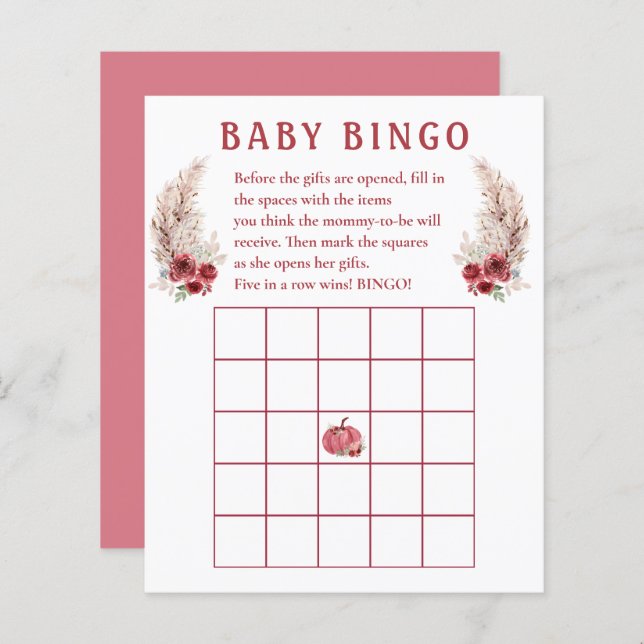 Fall Baby Shower Boho Pumpkin Baby Bingo Spiel (Vorne/Hinten)