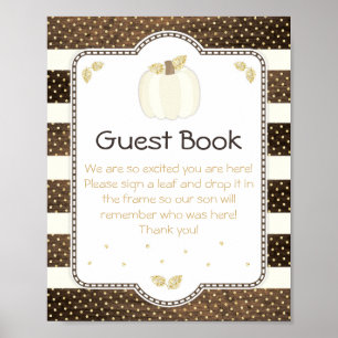 Fall Baby Shower Guest Book Sign, Pumpkin on Wood Poster