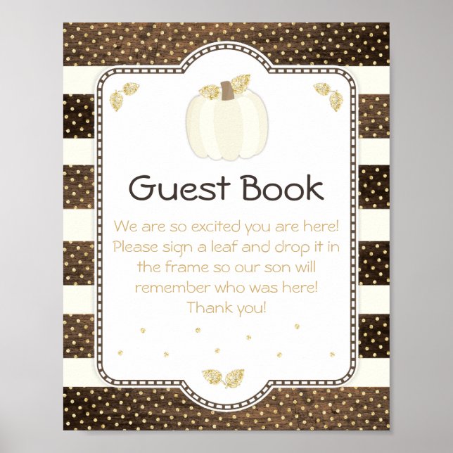 Fall Baby Shower Guest Book Sign, Pumpkin on Wood Poster (Vorne)