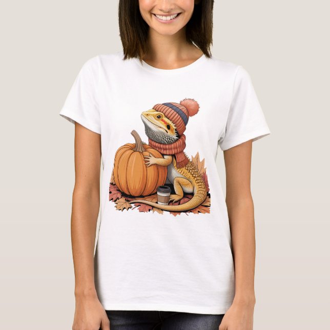 Fall Bartan Dragon mit Pumpkin Art T-Shirt (Vorderseite)