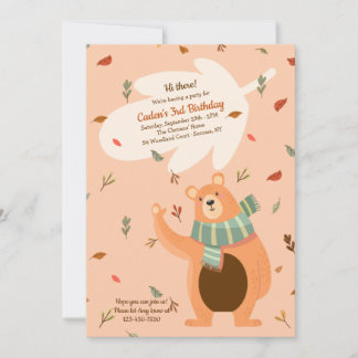 Fall Bear Birthday Party Einladung