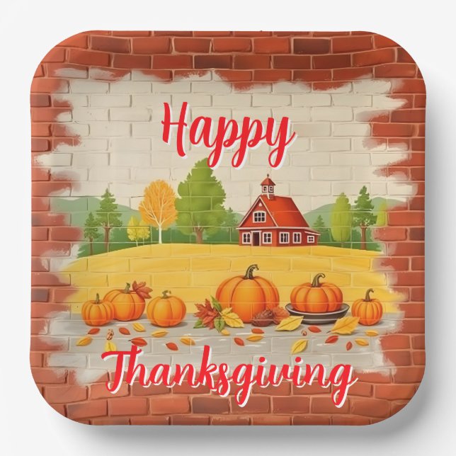 Fall Beautiful Trendy Happy Thanksgiving Pappteller (Vorderseite)