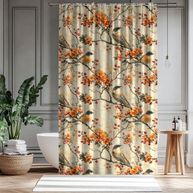 Fall Birds Blooms Curtain Gift for Their Bathroom Duschvorhang (Fall Birds & Blooms Curtain Gift for Their Bathroom)