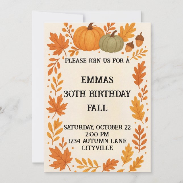 Fall Birthday Einladung (Vorderseite)