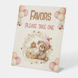 Fall Birthday Pumpkins Bear Girl Pedestal Zeichen Sockelschild