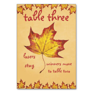 Fall-Blatt Bunco Tabellen-Karte #3 Tischnummer