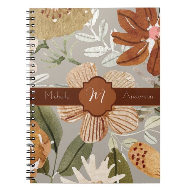 Fall Blooms auf Taupe Spiral Notebook Notizblock (Vorderseite)
