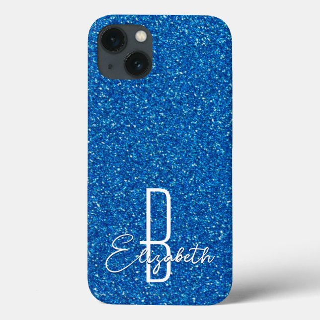 Fall Blue Glitzer Monogram Case-Mate iPhone Hülle (Rückseite)