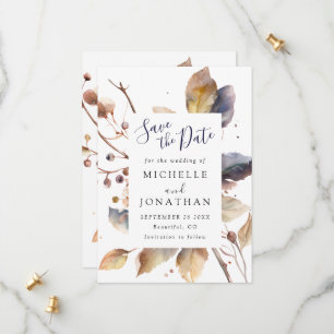 Fall Blue Gold Blätter Wasserfarbe Christliche Hoc Save The Date