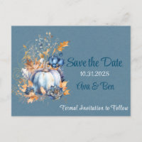 Fall Blue Orange Pumpkin Peony Save the Date