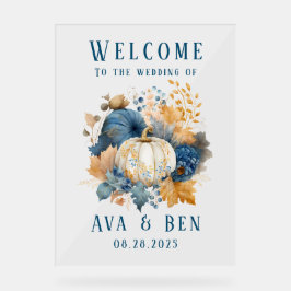 Fall Blue Orange Pumpkin Wedding Welcome Sign Acrylschild