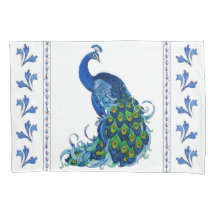 Fall Blue Peacock und Blätter Pillow Case