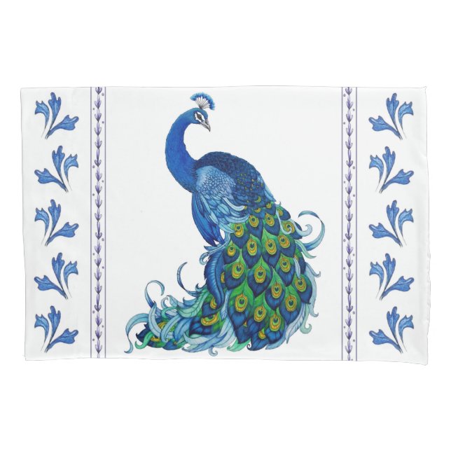 Fall Blue Peacock und Blätter Pillow Case Kissenbezug (Vorderseite)