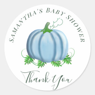 Fall Blue Pumpkin Baby Shower Boy Runder Aufkleber
