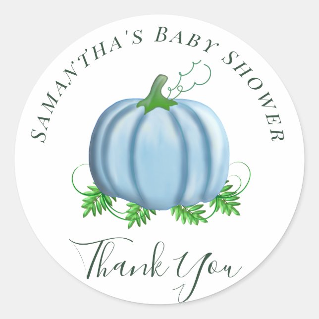Fall Blue Pumpkin Baby Shower Boy Runder Aufkleber (Vorderseite)