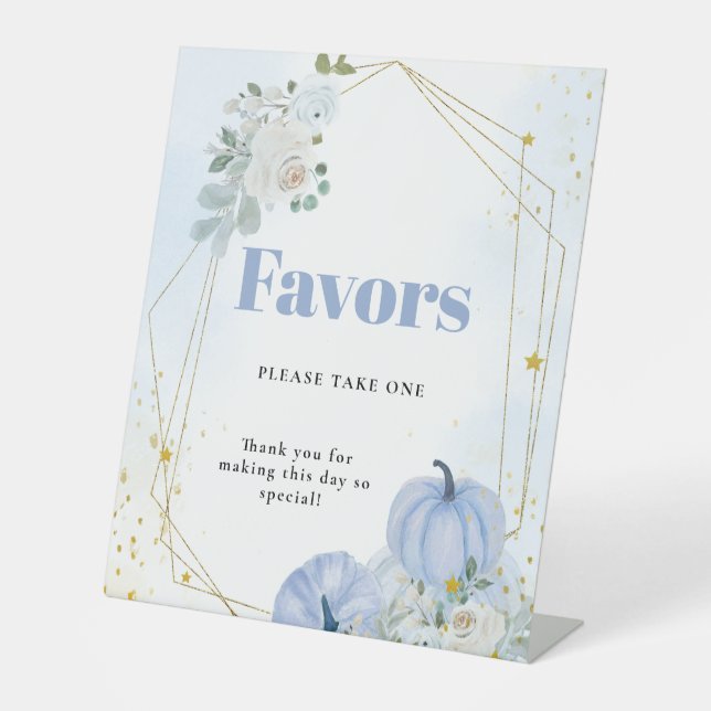 Fall Blue Pumpkin Boy Baby Duschfavoriten Zeichen Sockelschild (Vorderseite)