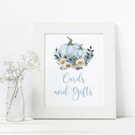 Fall Blue Pumpkin Boy Duschkarten und Geschenke Poster