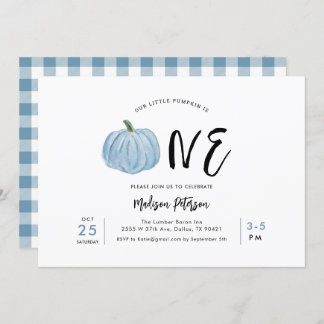 Fall Blue Pumpkin First Boy Geburtstagsparty Einladung
