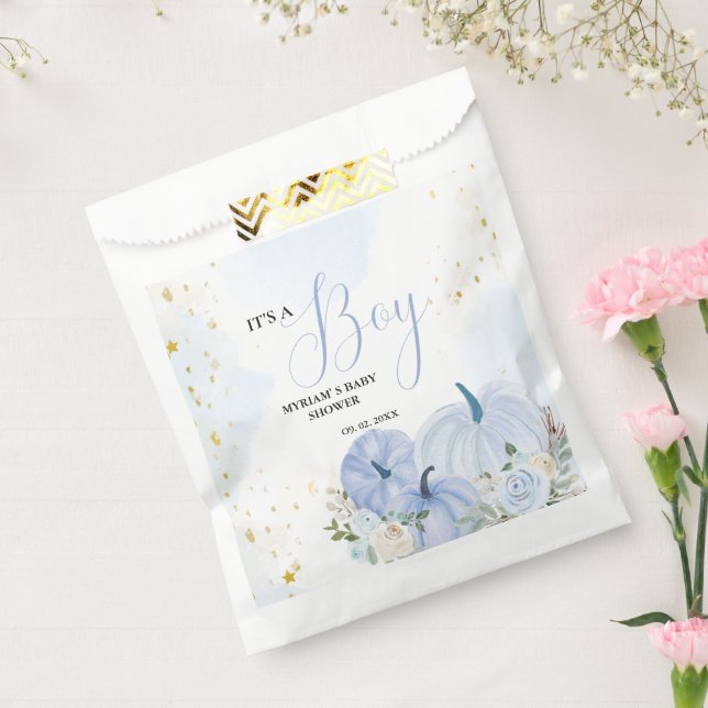 Fall Blue Pumpkin Floral Boy Baby Dusche Geschenktütchen (Versiegelt)