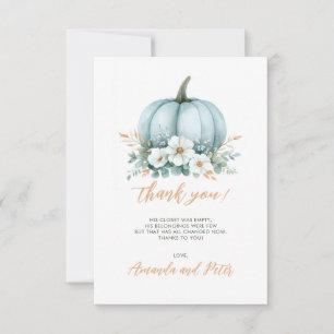 Fall Blue Pumpkin Floral Eucalyptus Baby Dusche Dankeskarte