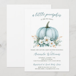 Fall Blue Pumpkin Floral Eucalyptus Baby Dusche Einladung