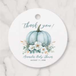 Fall Blue Pumpkin Floral Eucalyptus Baby Dusche Geschenkanhänger