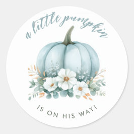 Fall Blue Pumpkin Floral Eucalyptus Baby Dusche Runder Aufkleber
