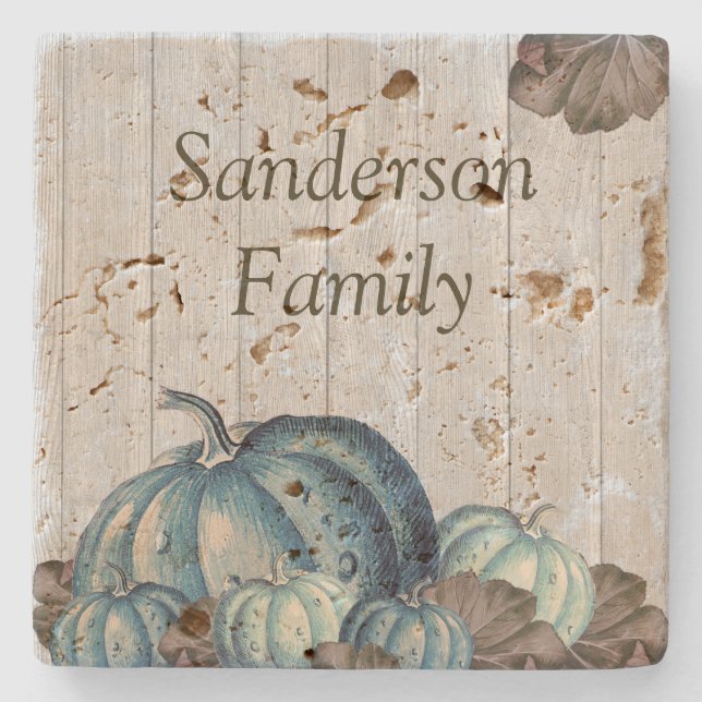 Fall Blue Pumpkin Rustic Niedlich Gray Wood Steinuntersetzer (Vorderseite)