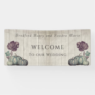 Fall Blue Pumpkin Rustic Wedding Barn Wood Banner