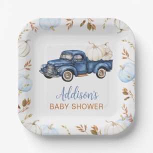 Fall Blue Pumpkin Truck Baby Dusche Pappteller