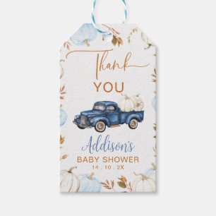 Fall Blue Pumpkin Truck Baby Shoft Tag Geschenkanhänger