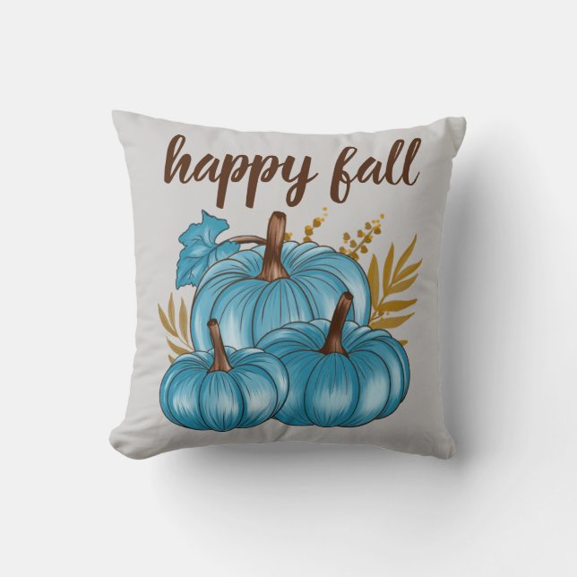 Fall Blue Pumpkins Gray Throw Kissen (Vorderseite)
