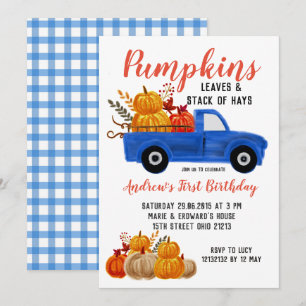 Fall Blue Truck Pumpkin Birthday Einladung