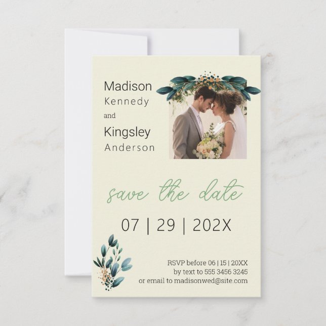 Fall Blue und Gold Floral Save the Date Foto (Vorderseite)