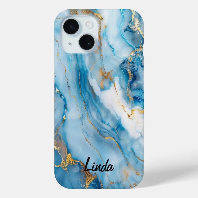 Fall Blue und Gold Marble Case-Mate iPhone Hülle (Rückseite)