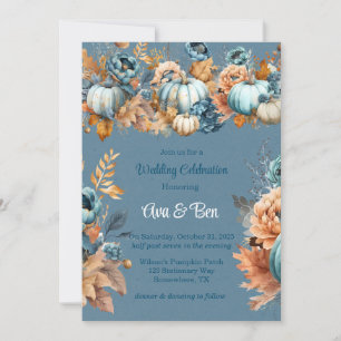 Fall Blue und Orange Pumpkin Peony Wedding Einladung