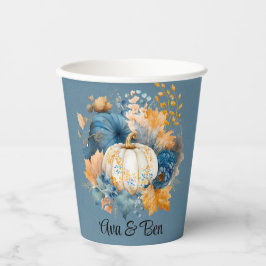 Fall Blue und Orange Pumpkin Peony Wedding Pappbecher