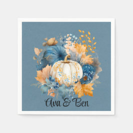 Fall Blue und Orange Pumpkin Peony Wedding Serviette
