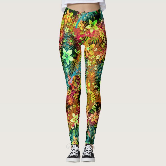 Fall Blume Bouquet - Edelweiss Blume Feathers Leggings (Vorderseite)