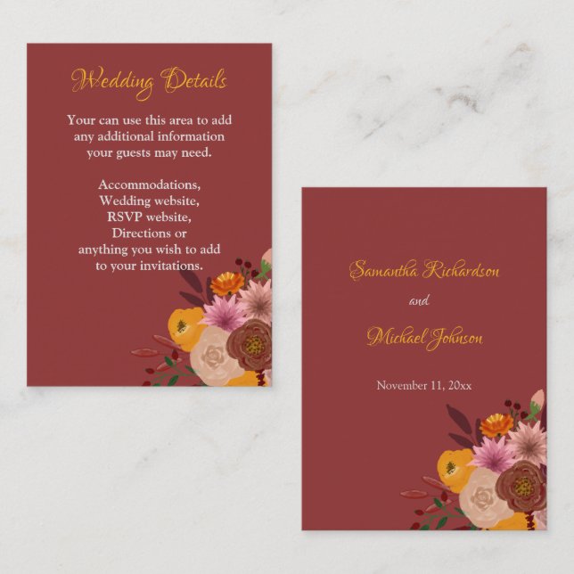 Fall-Blume - Eintrittskarte für die Hochzeitdetail Begleitkarte (Vorne/Hinten)