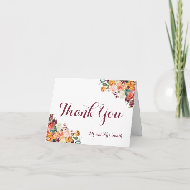 Fall Blume geklappt Dankeschön Karten, Orange Maro (Vorderseite)