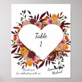 Fall Blume Hochzeit White Tischnummer Poster