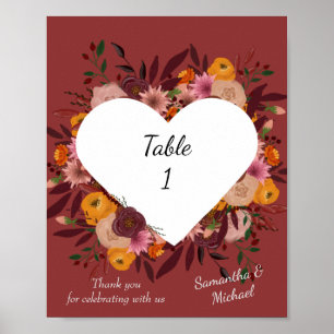 Fall Blume Hochzeitplakat für Tischnummer Poster