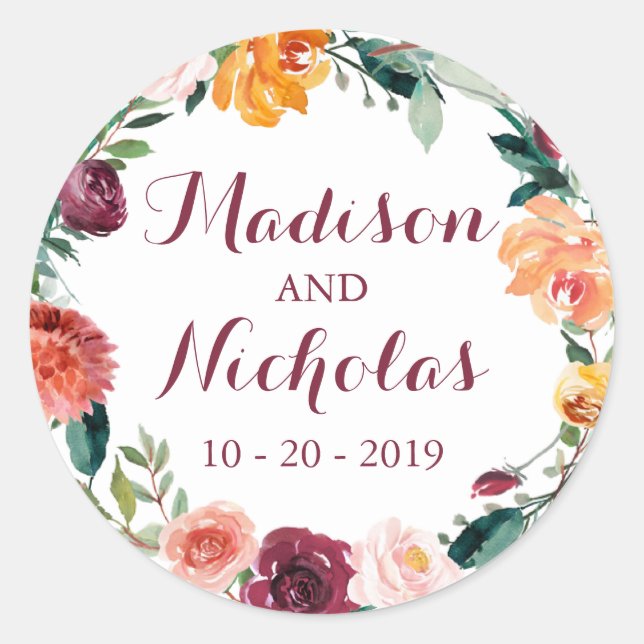 Fall Blume Hochzeitsticker für Umschlag Aufkleber (Vorderseite)