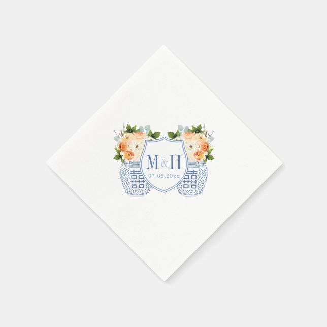 Fall Blume Monogram Chinoiserie Wedding Party Serviette (Ecke)