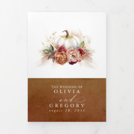 Fall Blume Pumpkin Elegant Boho Hochzeit Dreifach Gefaltete Einladung