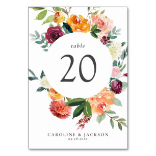 Fall-Blume-Tischnummer-Karte für Hochzeiten Tischnummer